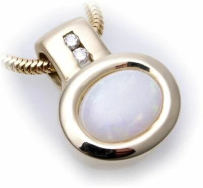 Exkl Colgante Auténtica Oro 585 Auténtico Ópalo Brillante 0,04ct Puro Mujer - Imagen 1 de 2