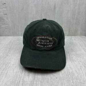 Vintage Wings Airway Hat Cap Strap Back Green Canvas Heavy Glacier Tour Juneau - Picture 1 of 6