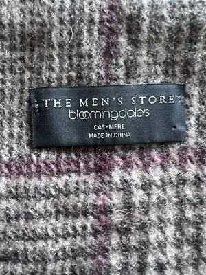 🧣 Bloomingdale’s Men’s 100% Cashmere Multi-Coloured Plaid Beige & Red Scarf - Image 1 of 4