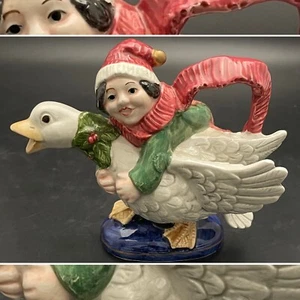 Fitz & Floyd Catching the Goose Christmas Creamer Made in Taiwan 4" tall 5" wide - Picture 1 of 12