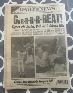 1984 Detroit Tigers vincono le World Series Kirk Gibson Daily News Giornale 10/15/84 - Foto 1 di 5