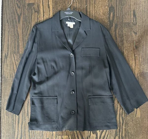 NWOT WOMEN'S ZARA WOMAN BLACK LIGHTWEIGHT WOOL BOXY JACKET BLAZER CAREER - XL - Picture 1 of 7