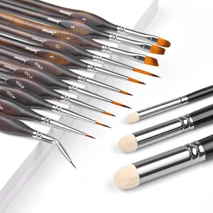 Miniature Paint Brushes - 11Pcs Miniature Model Paint Brushes + 3Pcs Dry Brush f - Picture 1 of 7