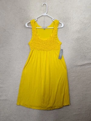 Vestido para mujer Ny Collection mediano amarillo mezcla de rayón sin mangas acanalado ajuste midi Foto 1 de 4