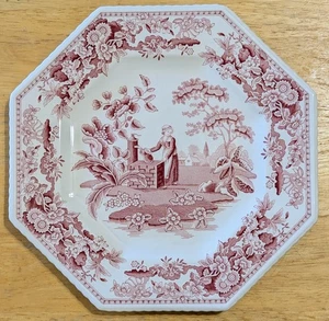 Vtg Spode Archive Sutherland Collection Red Girl At Well 9.5" Octagon Plate EUC - Picture 1 of 2