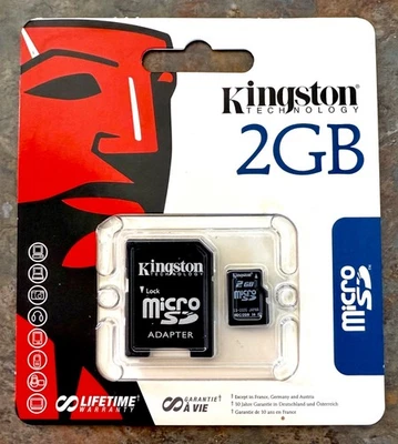 Kingston 2GB Micro SD Memory Card SDC/2GB with Adapter- New Sealed - Free Ship - Image 1 of 3