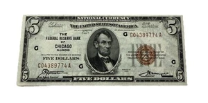 USA 1929 $5 Federal Reserve Bank of Chicago, Illinois Note uncirculated crisp - Picture 1 of 2