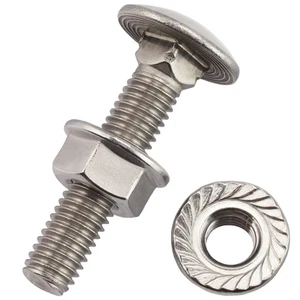 Schlossschrauben Edelstahl M5 DIN 603 Flachrundkopf mit DIN 6923 Sperrzahnmutter - Bild 1 von 42