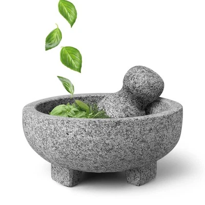 Vintage Granite Stone Mortar and Pestle Molcajete Mexican Salsa Bowl 8 Inch - Image 1 of 4