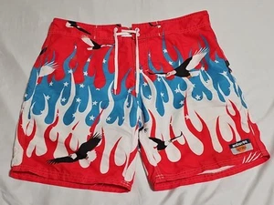 AMBSN California Flaming Red/White/Blue Patriotic Bald Eagles Swim Trunks SZ 34 - Picture 1 of 12