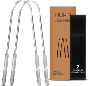 Zungenschaber für Erwachsene von HOKIN (2 Stück Mundpflegepaket) Edelstahl - Bild 1 von 6