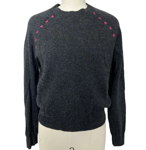 27 Mile's Mujer Cachemir Suéter Talla S Rosa Bordado Corazones Sobre Gris Carbón - Imagen 1 de 10