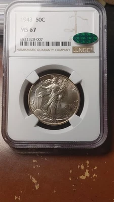 1943 Walking Liberty Silver Half Dollar 50C NGC CAC MS67 Outstanding        5283 - Image 1 of 4