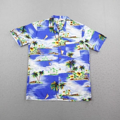 Vintage Islander Shirt Mens Medium Blue Hawaiian Aloha Tropical Camp Button Up - Image 1 of 4