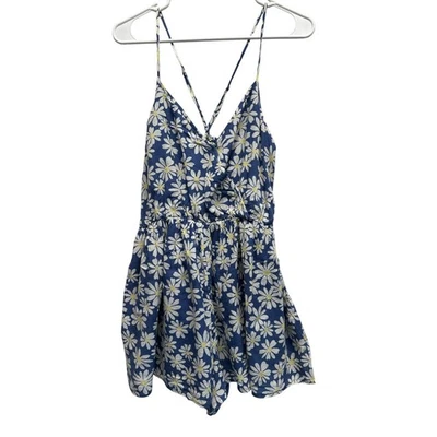 American Eagle女式蓝色雏菊花卉连身裤交叉背面中号 — 第 1/4 张图片