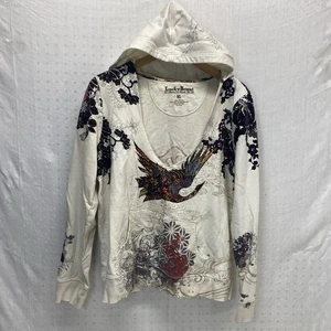 Lucky Brand Y2K Asian Crane Embroidered Hoodie Sweatshirt Floral Size XL READ - Picture 1 of 16