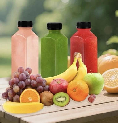 3 Pcs 12 Oz Plastic Juice Bottle Reusable Transparent Beverage Containers ~Bulk~ - Image 1 of 3