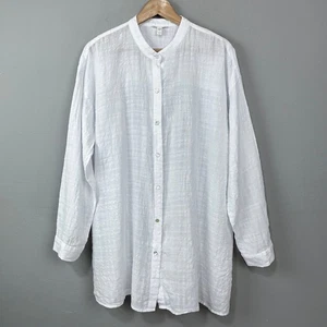 Eileen Fisher White Linen Organic Cotton Tunic Top Size XL Minimalist Coastal - Picture 1 of 9