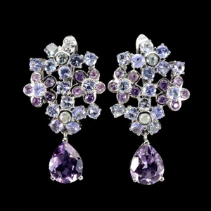 925 Sterling Silver Earrings Pear Amethyst 10x8mm Tanzanite Gemstone Jewelry - Picture 1 of 13