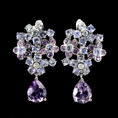 Pendientes de plata de ley 925 pera amatista 10x8 mm joyas de piedras preciosas de tanzanita Foto 1 de 4