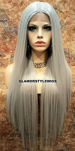 3 WAYS PART LACE FRONT FULL WIG EXTRA LONG MIDDLE PART SILVER GRAY HEAT OK  NWT