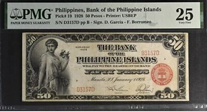 1928 Philippines Islands 50 Pesos Banknote Pick #19 - PMG VF25 - Picture 1 of 2