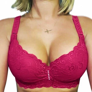 Support Plunge Underwear Bras Womens Sexy Lace Deep V Padded Push Up Bra C D DD - Picture 1 of 22