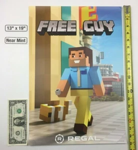 Free Guy Minecraft 13 x 19 Poster Ryan Reynolds 2021 Regal - Picture 1 of 3