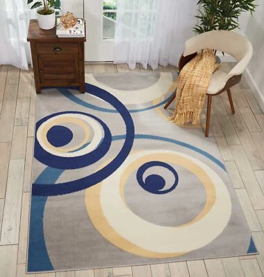Alfombra Nourison Grafix Mid-century gris 5'3" x 7'3", fácil de limpiar, sin Foto 1 de 4