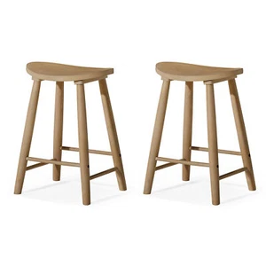 Maven Lane Luna Counter Stool in Light Oak Wood Finish, Set of 2 - Picture 1 of 7