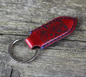PUNK ROCK - Leather key chain, Rock n Roll key fob, key holder. - Picture 1 of 4