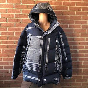 The North Face 550 Down Puffer Jacket Navy w/ White Checks Men Size 2XL Hood - Picture 1 of 11