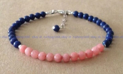 6mm Lapis Lazuli Rosa Rhodochrosit Rund Natürlich Edelsteine Perlen Armband 6-9" - Bild 1 von 4