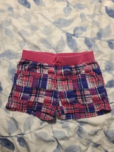 Faded Glory Girls Pink Blue Plaid Shorts Size 7/8 Stretch Pull On Waist - Picture 1 of 3