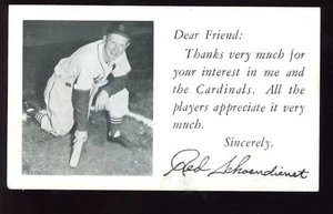 1953 ? Cartolina base emessa squadra St. Louis Cardinals HOFER Red Schoenst EX - Foto 1 di 2