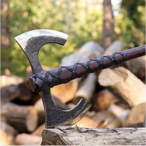 Handmade Double Head Viking Camping Large Norse 1Axe With Leather Sheath AU - Picture 1 of 7