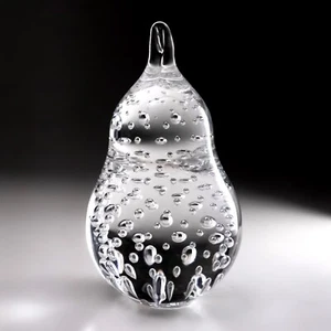 Clear Lead Glass Pear Paperweight, Controlled Bubble Bullicante 720g 12cm Tall - Picture 1 of 7