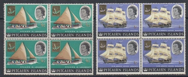 PITCAIRN IS 1967 ½c & 1c PALE HEAD SAILING SHIP x2 UHM BLOCKS (4)(ID:235/D21367) - Image 1 of 1