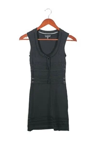 Bebe Womens Size XS Black Dress Crochet Knit Sheer Stripe Mini Cocktail Party - Picture 1 of 5