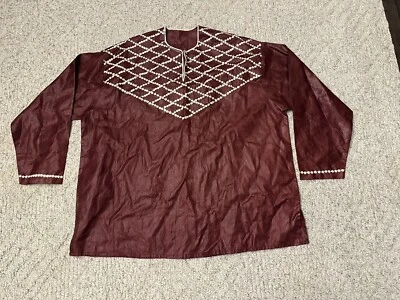 African Embroidered Dashiki Shirt Handmade Reddish Long Sleeve - image 1 of 4