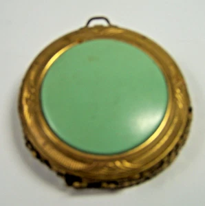 Vintage EVANS Mesh Powder Compact Case Mint Green Enamel 1930s Art Deco Gold Tone - Bild 1 von 9