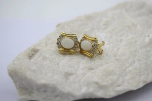 1 Paar Ohrringe 18k Gelbgold 2 Mondsteine 16 Diamanten 0,30ct. 11,15g - Bild 1 von 5