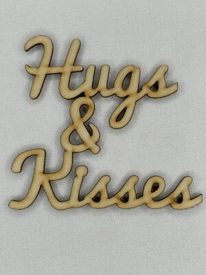 Corte láser personalizado sin terminar palabras mayúsculas abrazos y besos forma madera artesanía recorte Foto 1 de 2