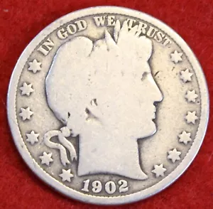 Medio dólar barbero 1902 90% moneda de plata circulada BH540 - Imagen 1 de 2