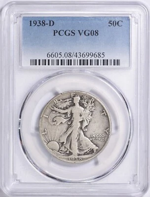 1938  - DENVER  LIBERTY  WALKING  HALF  DOLLAR  -  VERY  LOW  MINTAGE - 491,600 - Image 1 of 2