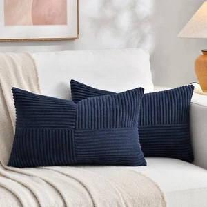 2 Packs Navy Blue Lumbar Decorative Throw Pillow Covers 12x20 Inch for Living Ro - Picture 1 of 5