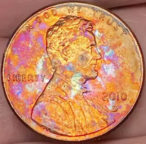 2010-D Lincoln Shield Penny Beautiful Lustrous Rainbow twin coin #2 - Picture 1 of 8