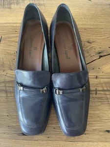 Vintage Etienne Aigner Shoes Pumps Heeled Loafers Navy Leather Size 7.5 - Picture 1 of 11