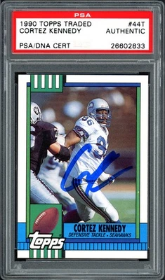 Cortez Kennedy Auto Signed 1990 Topps Traded RC 44T Seattle Seahawks PSA/DNA - Image 1 of 2