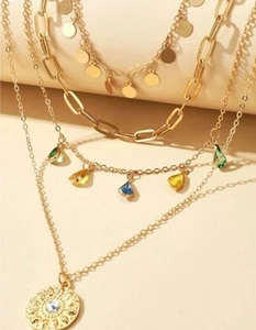 Zara Chapado en Oro 18K Nuevo Boohoo 4 Capas Collar Cadena Joyas Monedas Moneda Colgante - Imagen 1 de 6